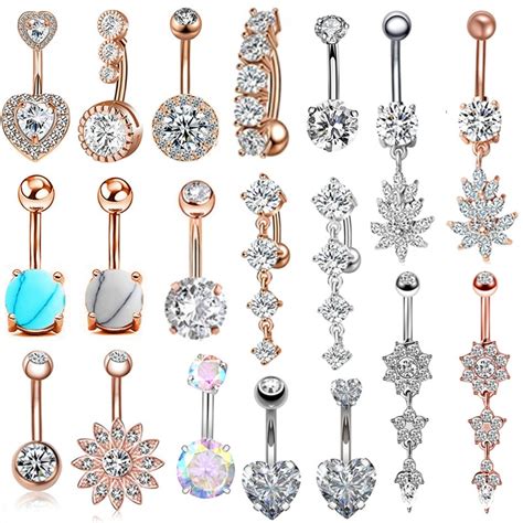 1pc Rose Gold Crystal Belly Piercing Ring 14g Surgical Steel Sunflower Belly Button Piercing