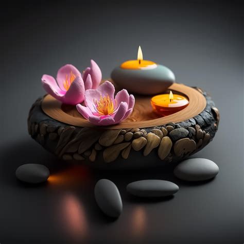 premium photo beautiful relaxing spa set with candle stones and flowers