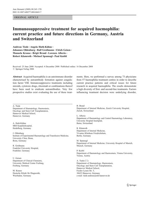 Pdf Immunosuppressive Treatment For Acquired Haemophilia Current