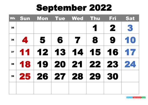 Free Printable September 2022 Calendar Word Pdf Image