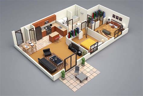Amazing Three Two Bedroom House 3d Plan Decor Inspirator