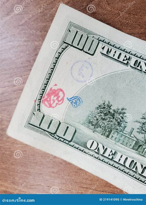 One Hundred Us Dollars Bill Damaged By Ink Stamp Imprints Stock Image