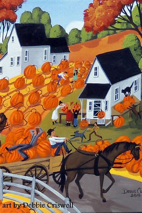 Original Folk Art Painting By Debbie Criswell Pumpkin Festival Actual