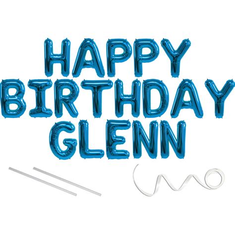 Glenn Happy Birthday Mylar Balloon Banner Blue 16 Inch Letters