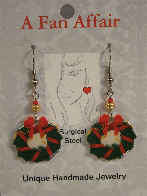 Christmas Wreath Dangle Earrings Holiday Jewelry Green And Red