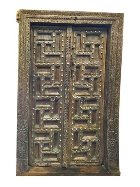 Wood Carving Furniture Indian Double Doors With Ornate Antique Frame