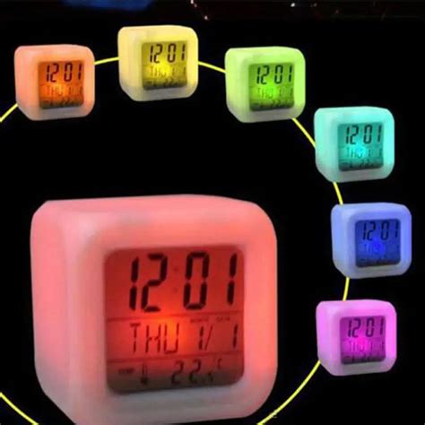 7 Color Glowing Change Alarm Clock Digital Clock Thermometer Cube Led