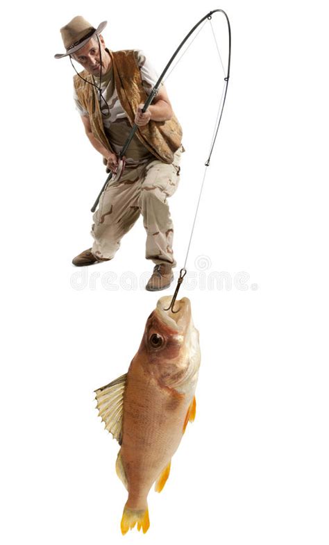 Fisherman With Big Fish Crucian Carp Carassius Auratus Gibelio Stock