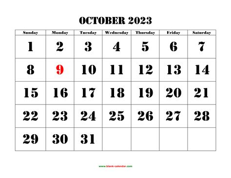 Large Font Customizable Calendar 2023 Pelajaran