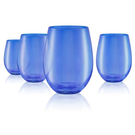 Artland 16 Oz Stemless Wine Glasses In Blue Set Of 4 12514b The Home Depot