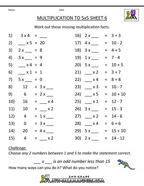 Multiplication Facts Answer Key