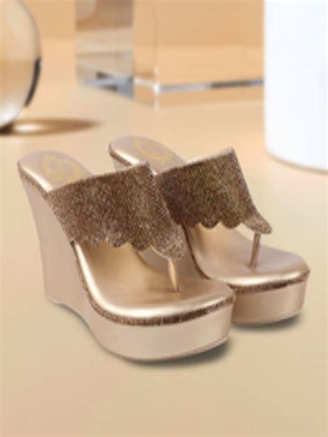 Buy Shoetopia Gold Toned Embellished Party Wedge Sandals Heels For