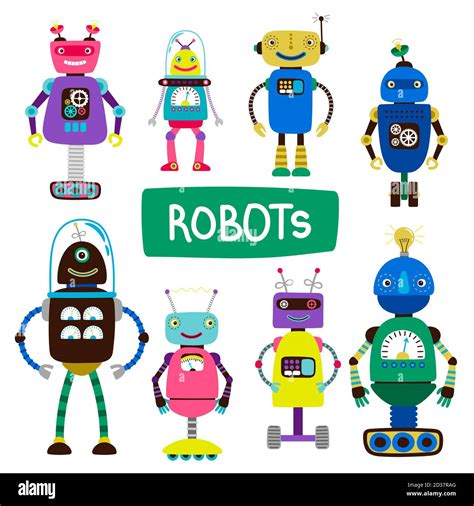 Cartoon Kids Robots Of Set Vector Illustration Robot Toy Colored