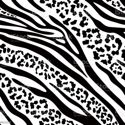 Zebra And Leopard Pattern Mix Black And White Seamless Background Stock