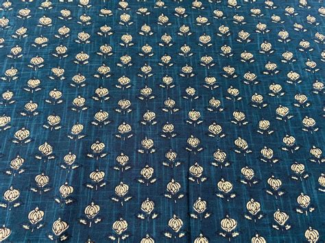 Indigo Blue Linen Block Print Fabric Linen Dress Sewing Etsy Uk