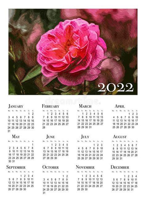 Botanical Calendar For 2022 Vertical Wall Calendar For 2022 Stock