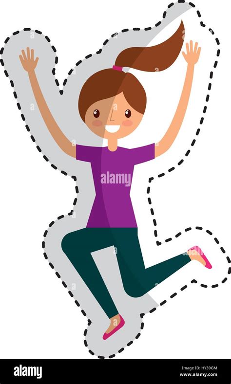 Mujer Joven Saltando Ilustración Vectorial Character Design Imagen