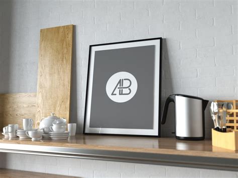 Download Realistic Poster Frame in Kitchen Mockup - Mockup Love