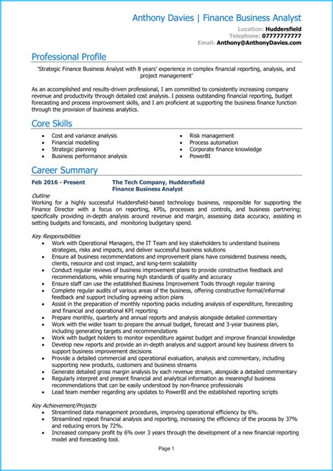 Business Analyst Cv Examples Writing Tips Free G Vrogue Co