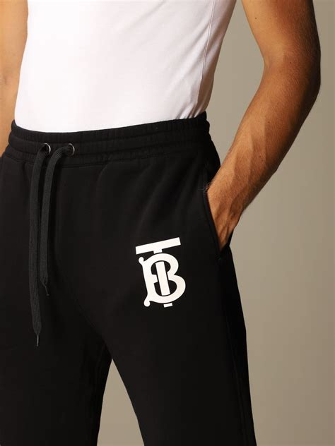 Burberry Jogging Trousers In Cotton With Tb Monogram Black Pants