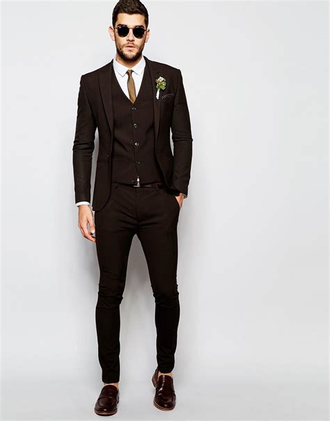 Asos Synthetic Wedding Super Skinny Suit Jacket In Brown For Men Lyst