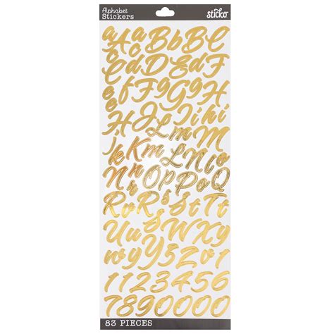 Sticko Large Gold Script Brush Stroke Alphabet Stickers 83 Piece