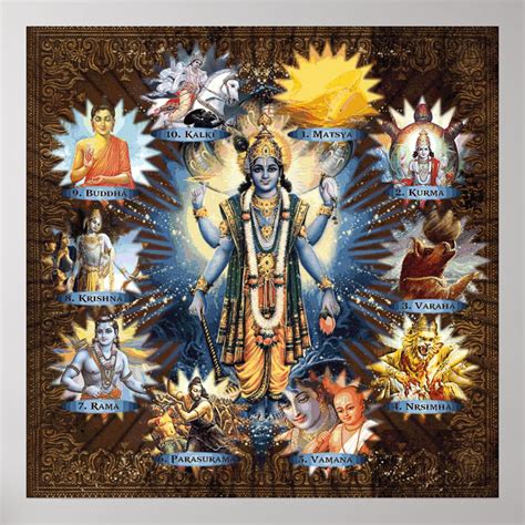 The Ten Avatars Of Lord Vishnu Poster Zazzle