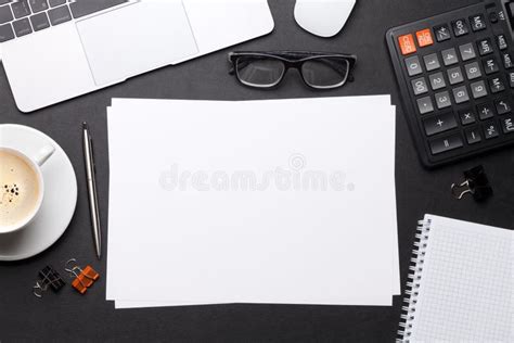 Office Workplace Table With Blank Paper Page Stock Photo Image Of