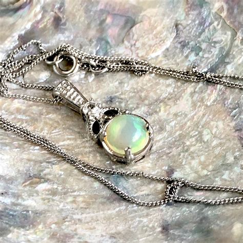Opal Silver Necklace Etsy