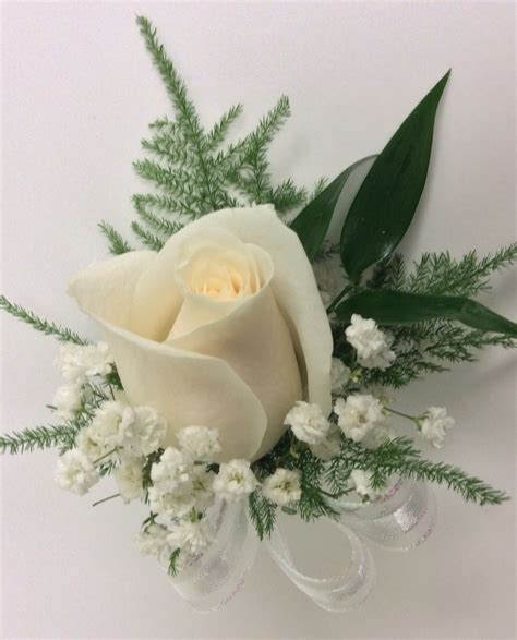 White Rose Boutonnière With Greenery And Ribbon Centerville Florists