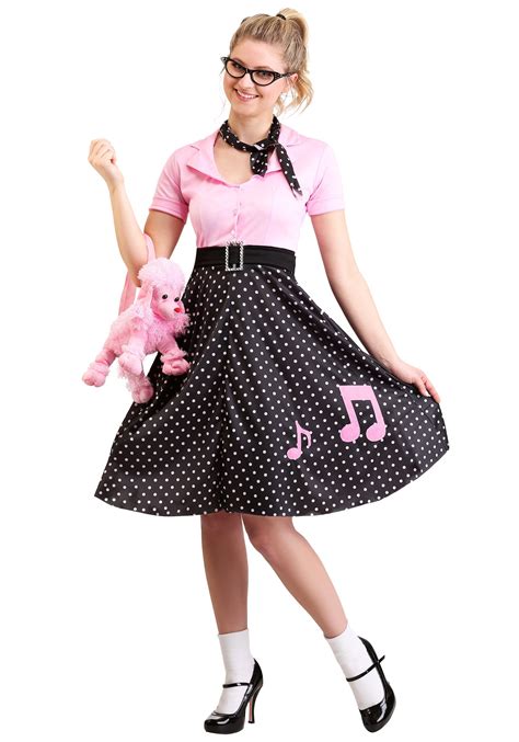 Pink Satin Womens Adult Costume 50s Sock Hop Poodle Skirt Bangkokhospitalrayong Women Clothing