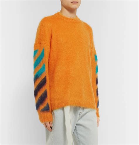 Off White Logo Jacquard Mohair Blend Sweater Orange Off White