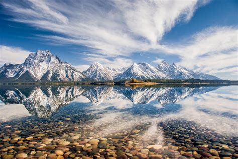 Nature Landscape Lake Mountain Water Reflection Snowy Peak Clouds Grand