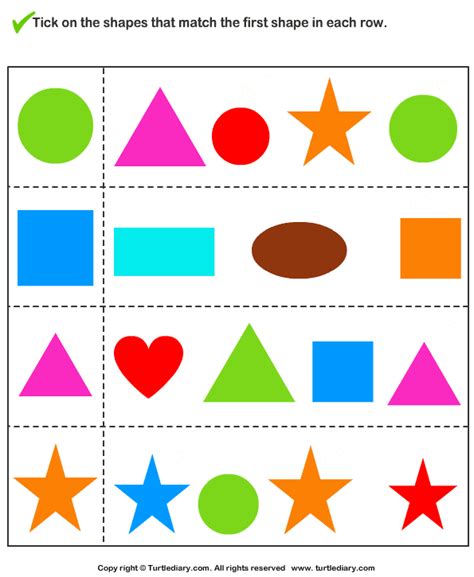 Tick Shapes that Matches Given Shape Worksheet - Turtle Diary