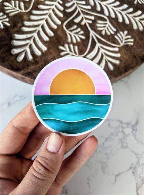 Teal Aesthetic Ocean Sunset Sticker Sun And Waves Sticker For Etsy