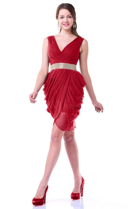 Red Elegant Sheath V Neck Sleeveless Zipper Ribbon Plus Size Prom
