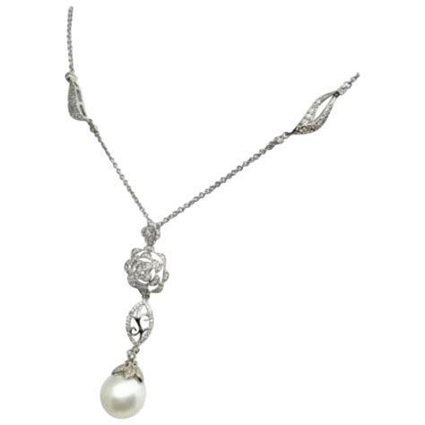 Diamond South Sea Akoya Pearl Necklace 14k White Gold Certified For Sale At 1stdibs