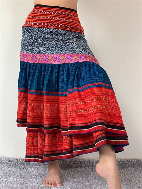 sh0001-maxi-hmong-elastic-waist-skirtthailand-hmong-hill-etsy-elastic-waist-skirt,-easy-wear