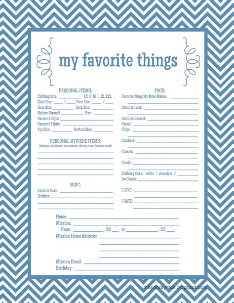 Favorite Things Worksheet