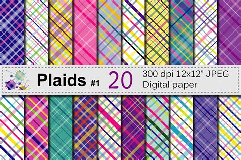 Colorful Bright Plaid Digital Paper Pack Plaid Backgrounds