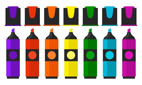 Cute Set Of Bright Markers Of Different Colors In Flat Style Isolated