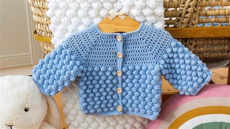 💖🤗 Super Cute Bobble Stitch Crochet Baby Cardigan Tutorial Free