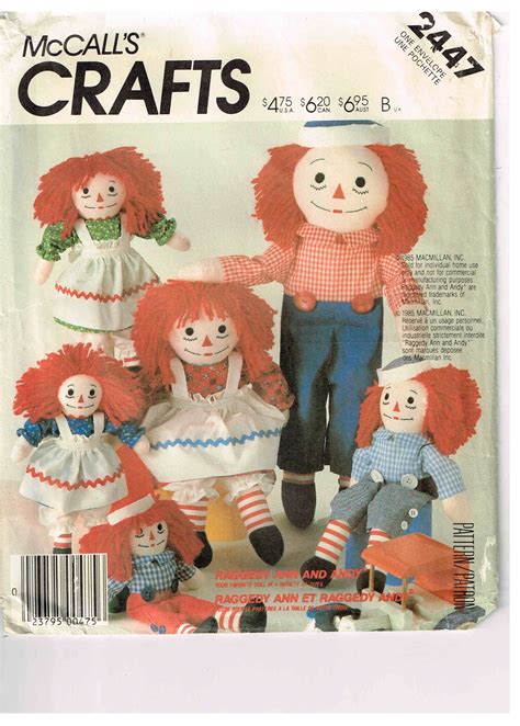 Sewing Pattern Raggedy Ann And Andy Doll Mccalls 2447 813 Craft Supply