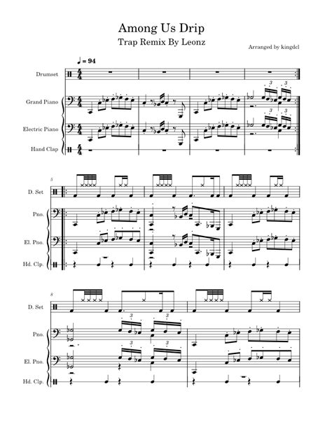Among Us Drip Trap Remix Sheet Music For Piano Drum Group Hand Clap