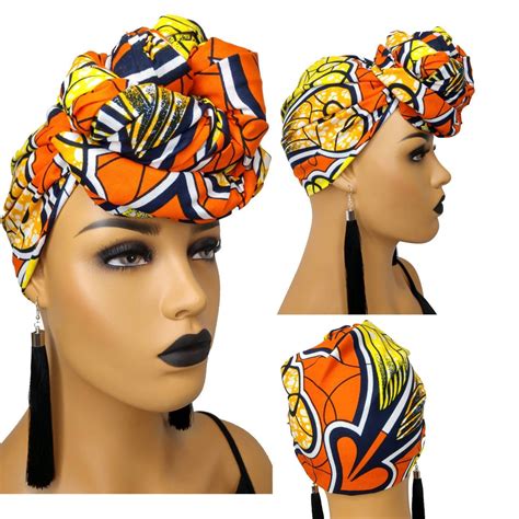 African Head Wraps For Women Orange Ankara Headwrap Yellow Etsy Head Wraps For Women