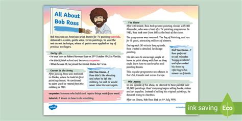 Ks2 All About Bob Ross For Kids Fact File Famous Artists