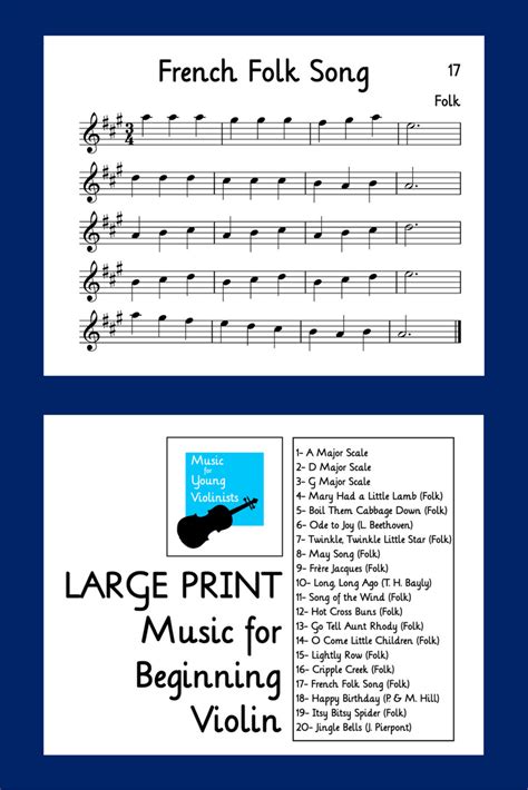French Folk Song From Large Print Music For Beginning Violin Violin