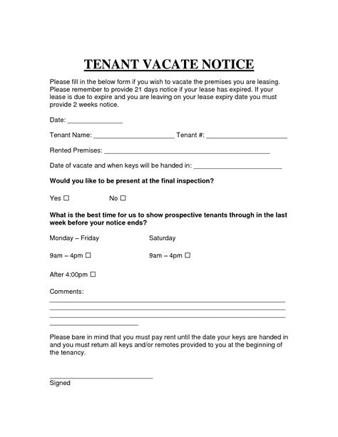 Tenant Notice To Vacate Sample Letter