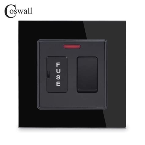 Coswall 13a Fuse Switch With Neon Crystal Tempered Glass Panel Double