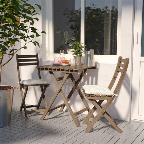 It was then i realized the polystyrene slats were not glued or welded to the aluminum frames but simply. ASKHOLMEN Table+2 chairs, outdoor - gray-brown stained ...